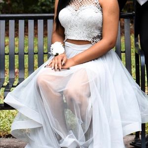 Silver grey Prom Dress ( 2 piece crop top)
